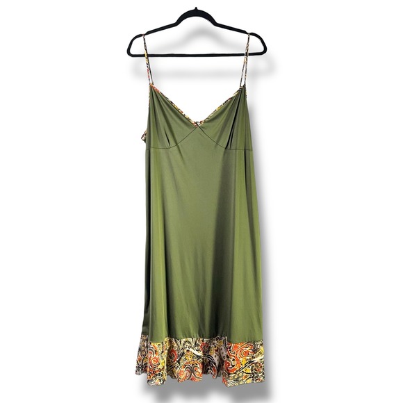 Cato Dresses & Skirts - Cato Womens Sz XL Slip Dress Olive Green Spaghetti Strap Coquette Artsy Boho Y2K